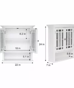 TeamsonUS Teamson Home Windsor Removable Wooden Wall Cabinet With Glass Mosaic Doors, White
