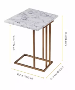 TeamsonUS Teamson Home Marmo Modern Marble-Look C Shape Side Table With Extension, Marble/Brass