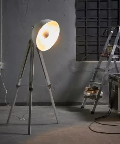 TeamsonUS Teamson Home Fascino 63" Industrial Metal Tripod Floor Lamp With Dish Shade, White