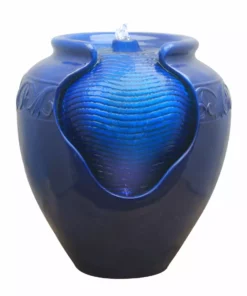 TeamsonUS Teamson Home Outdoor Glazed Pot Floor Fountain With LED Lights, Royal Blue