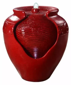TeamsonUS Teamson Home Outdoor Glazed Pot Floor Fountain With LED Lights, Red