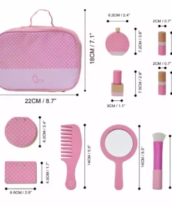 TeamsonUS Teamson Kids Fashion Polka Dot Print Chloe Wooden Vanity Accessories Makeup Kit, Pink