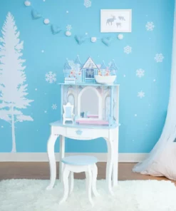 TeamsonUS Fantasy Fields Kids Dreamland Castle Vanity Set With Chair And Accessories, White/Blue