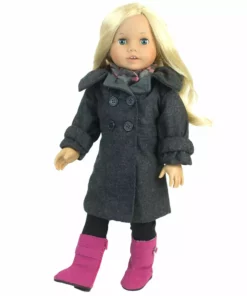 TeamsonUS Sophia's 4 Piece Winter Coat With Boots Set For 18'' Dolls, Gray/Pink Kids