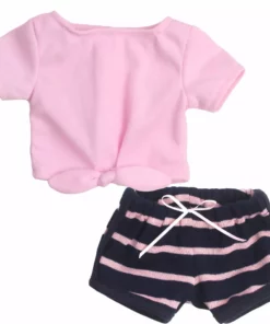 TeamsonUS Sophia's 2 Piece Summer Outfit With Tie Front Tee And Striped Shorts For 18" Dolls, Pink/Navy Kids 7 TeamsonUS Sophia's 2 Piece Summer Outfit With Tie Front Tee And Striped Shorts For 18