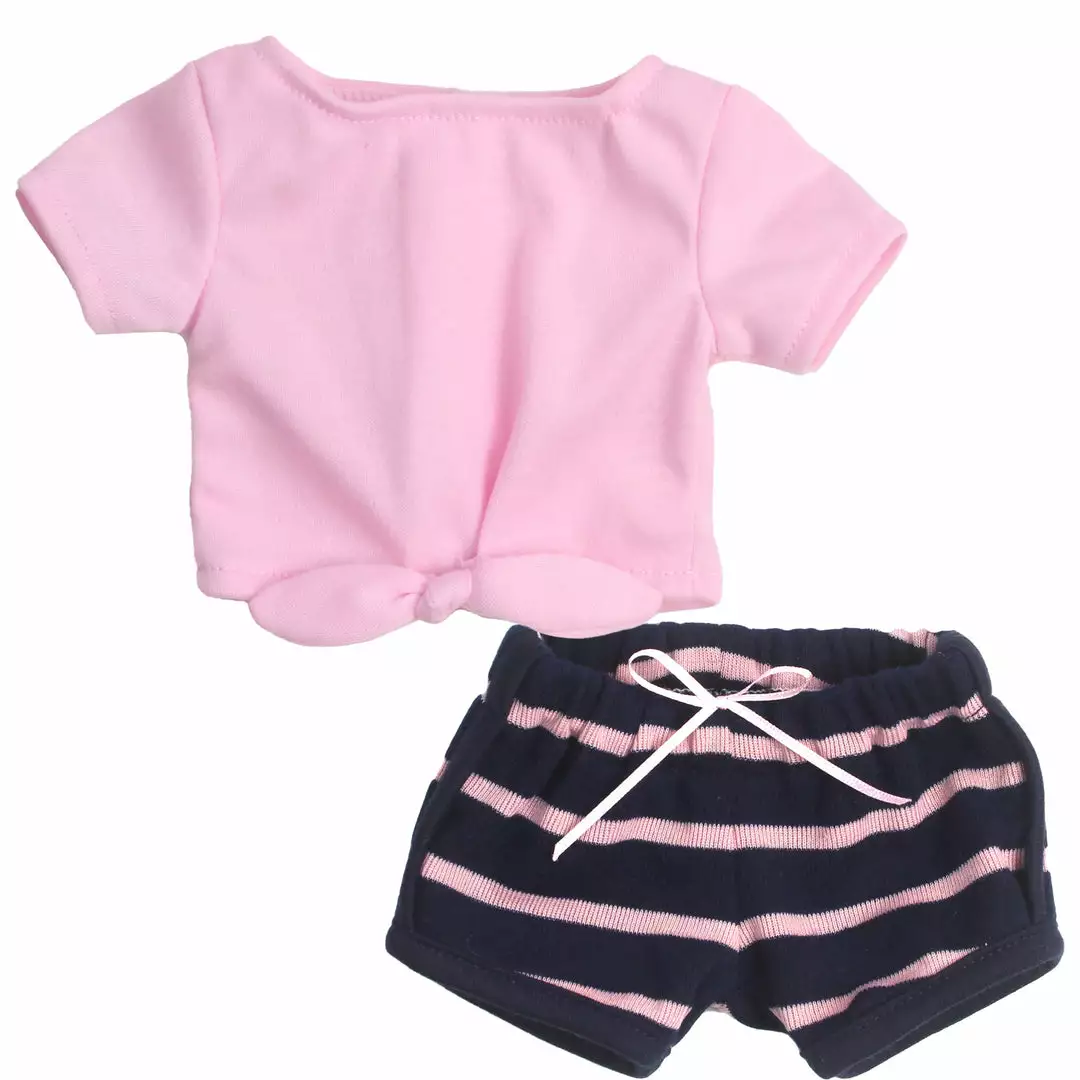 TeamsonUS Sophia's 2 Piece Summer Outfit With Tie Front Tee And Striped Shorts For 18" Dolls, Pink/Navy Kids 4 TeamsonUS Sophia's 2 Piece Summer Outfit With Tie Front Tee And Striped Shorts For 18" Dolls, Pink/Navy Kids
