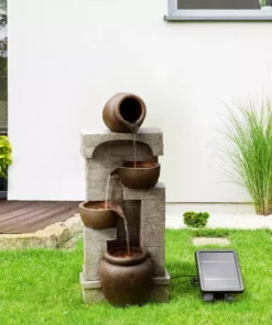 TeamsonUS Teamson Home Solar Powered 4-Tier Cascading Bowls Water Fountain With LED Lights, Brown 12 TeamsonUS Teamson Home Solar Powered 4-Tier Cascading Bowls Water Fountain With LED Lights, Brown