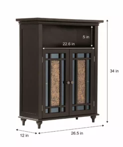 TeamsonUS Teamson Home Windsor Wooden Floor Cabinet With Glass Mosaic Doors, Dark Espresso