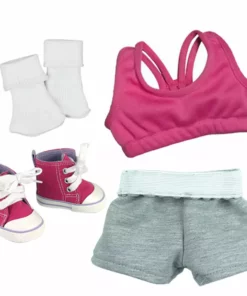TeamsonUS Sophia's Sports Set With Bra, Shorts, Socks And Hi-Top Sneakers For 18" Dolls, Pink/Gray