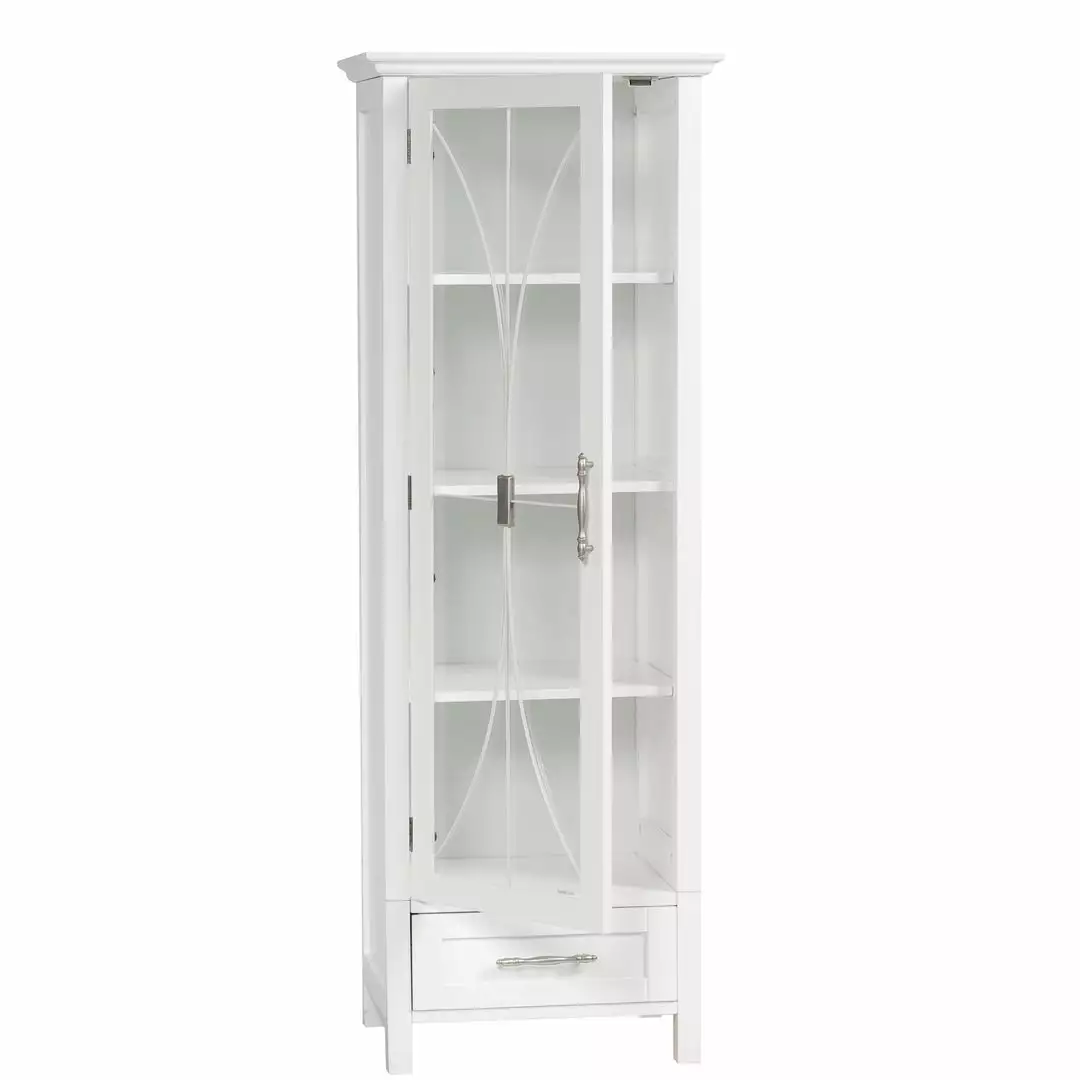 TeamsonUS Teamson Home Delaney Free Standing Tall Slim Linen Storage Cabinet Tower With Glass Panel Door 9 TeamsonUS Teamson Home Delaney Free Standing Tall Slim Linen Storage Cabinet Tower With Glass Panel Door