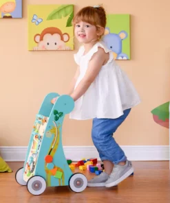 TeamsonUS Teamson Kids Preschool Play Lab Wooden Baby Walker And Activity Station, Natural/Blue
