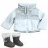 TeamsonUS Kids Sophia's Nylon/Fleece Jacket And Boots For 18" Dolls, White/Gray