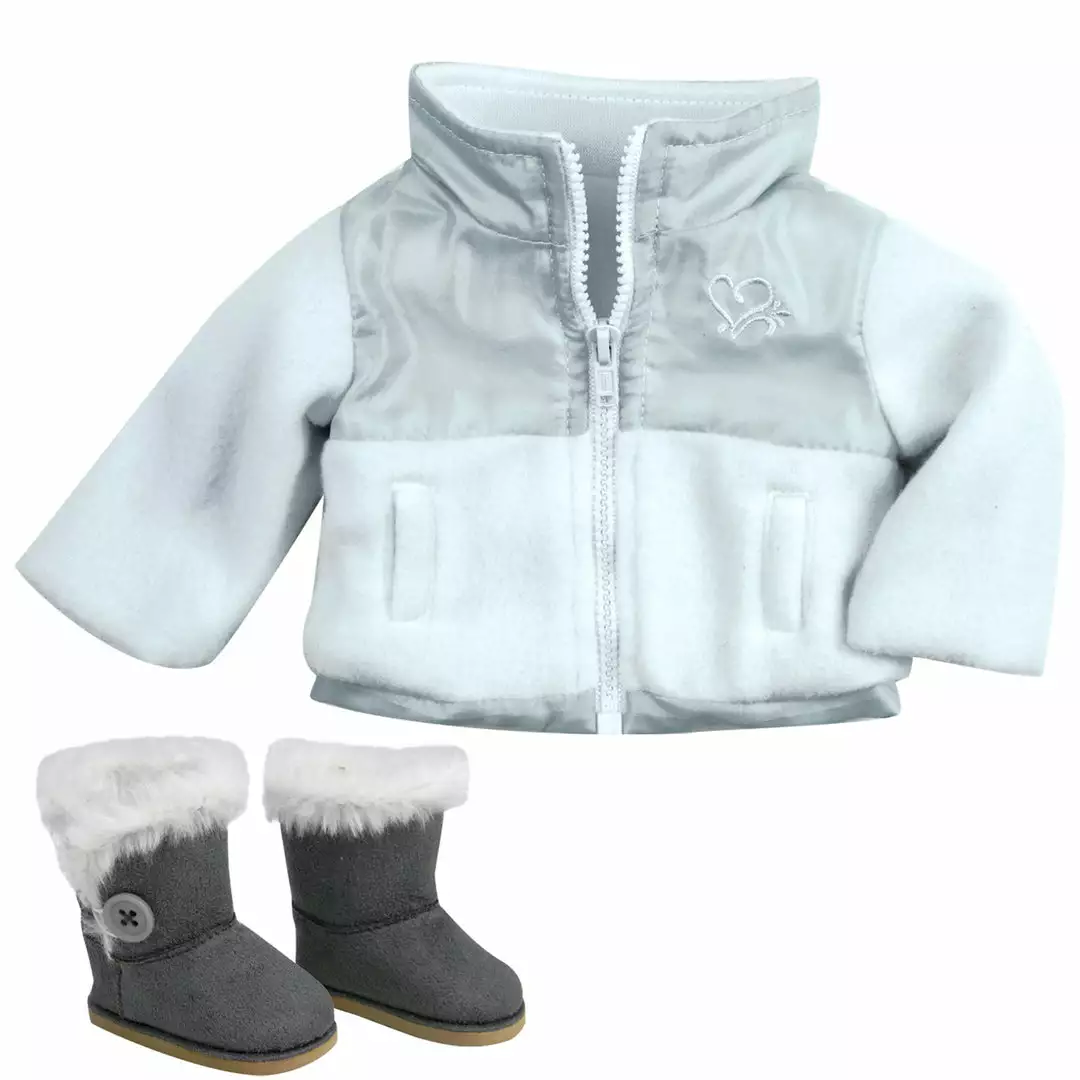 TeamsonUS Kids Sophia's Nylon/Fleece Jacket And Boots For 18" Dolls, White/Gray 3 TeamsonUS Kids Sophia's Nylon/Fleece Jacket And Boots For 18" Dolls, White/Gray