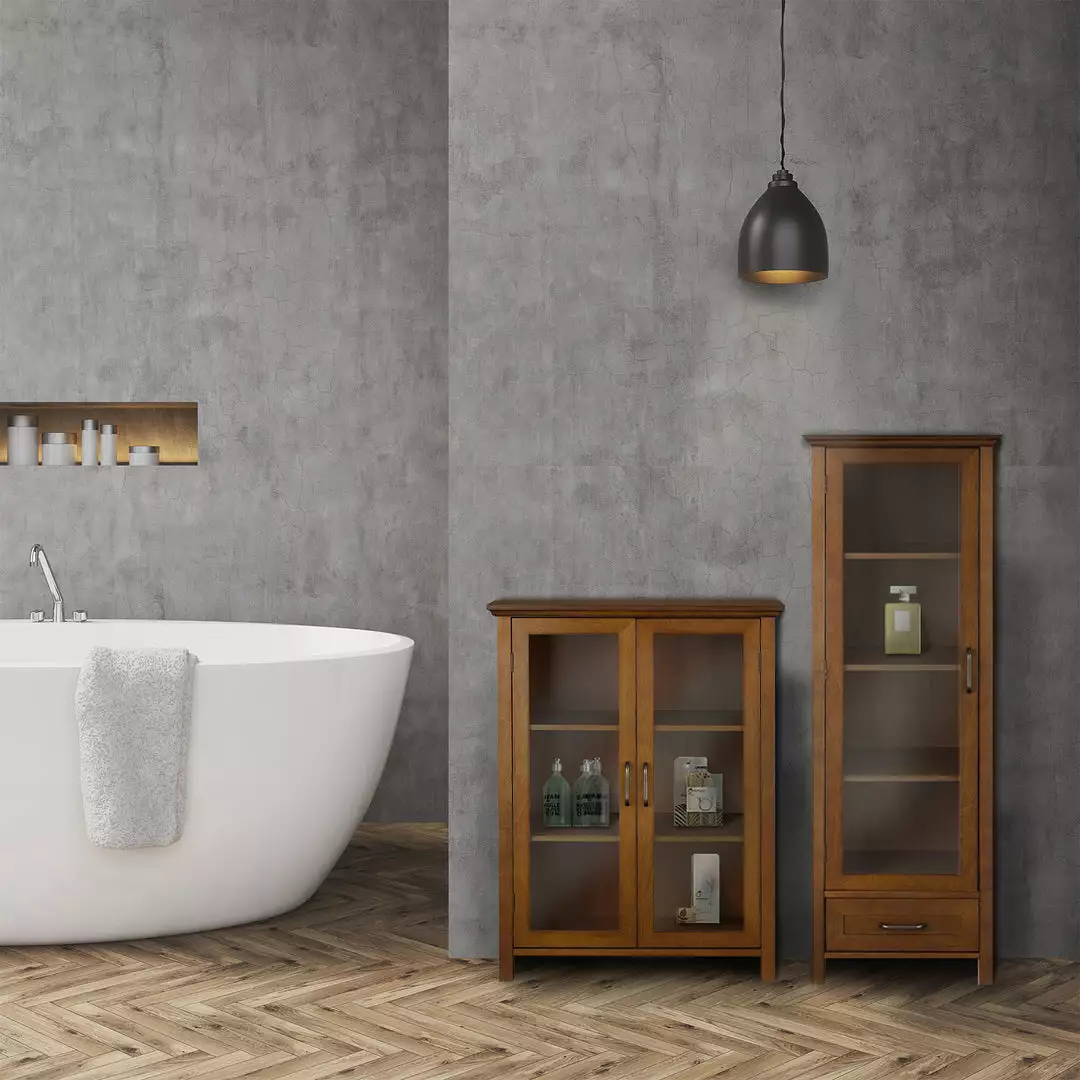 TeamsonUS Teamson Home Avery Wooden Linen Tower Cabinet With Storage, Oiled Oak 5 TeamsonUS Teamson Home Avery Wooden Linen Tower Cabinet With Storage, Oiled Oak