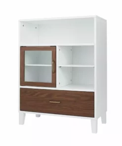 TeamsonUS Teamson Home Tyler Modern Wooden Floor Storage Cabinet With Drawer, Walnut/White