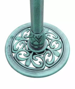 TeamsonUS Teamson Home Decorative Polyresin Lotus Leaf Pedestal Birdbath With LED Light, Green