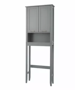 TeamsonUS Teamson Home Mercer Mid Century Modern Wooden Over-the-Toilet Storage Cabinet With Doors, Gray
