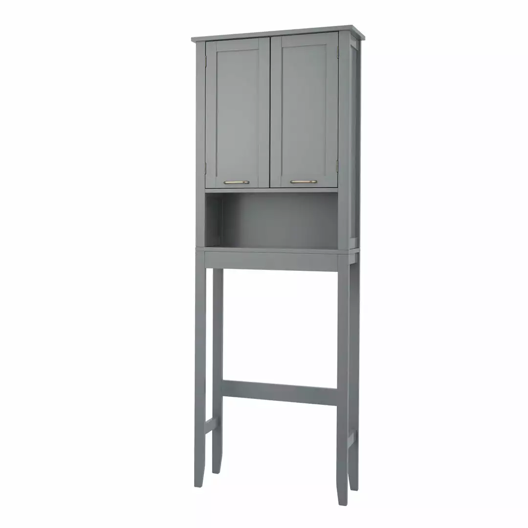 TeamsonUS Teamson Home Mercer Mid Century Modern Wooden Over-the-Toilet Storage Cabinet With Doors, Gray 3 TeamsonUS Teamson Home Mercer Mid Century Modern Wooden Over-the-Toilet Storage Cabinet With Doors, Gray