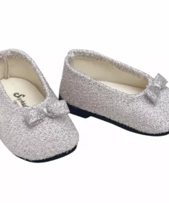 TeamsonUS Sophia's Flat Glitter Shoes With Bow For 18" Dolls, Silver