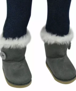 TeamsonUS Sophia's Gray Winter Button Boots W/ Fur Accessory For 18" Dolls Kids