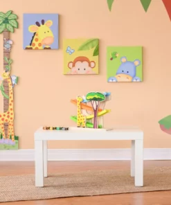 TeamsonUS Teamson Kids Preschool Play Lab Wooden Safari Ramp Racer With Animal Print Cars, Multicolor