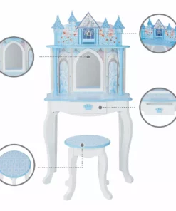 TeamsonUS Fantasy Fields Kids Dreamland Castle Vanity Set With Chair And Accessories, White/Blue