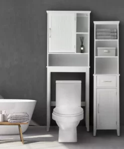 TeamsonUS Teamson Home Newport Contemporary Wooden Over-the-Toilet Storage Cabinet With Shelves, White