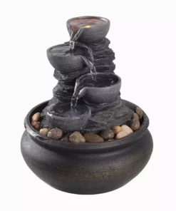 TeamsonUS Teamson Home Tabletop Fountain With LED Light, Stone Gray 13 TeamsonUS Teamson Home Tabletop Fountain With LED Light, Stone Gray