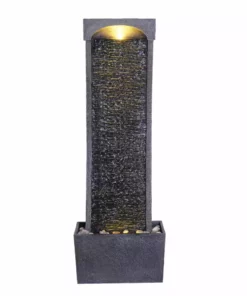 TeamsonUS Teamson Home Indoor/Outdoor Modern Curved Slate Stone-Look Tall Waterfall Fountain With LED Lights 11 TeamsonUS Teamson Home Indoor/Outdoor Modern Curved Slate Stone-Look Tall Waterfall Fountain With LED Lights