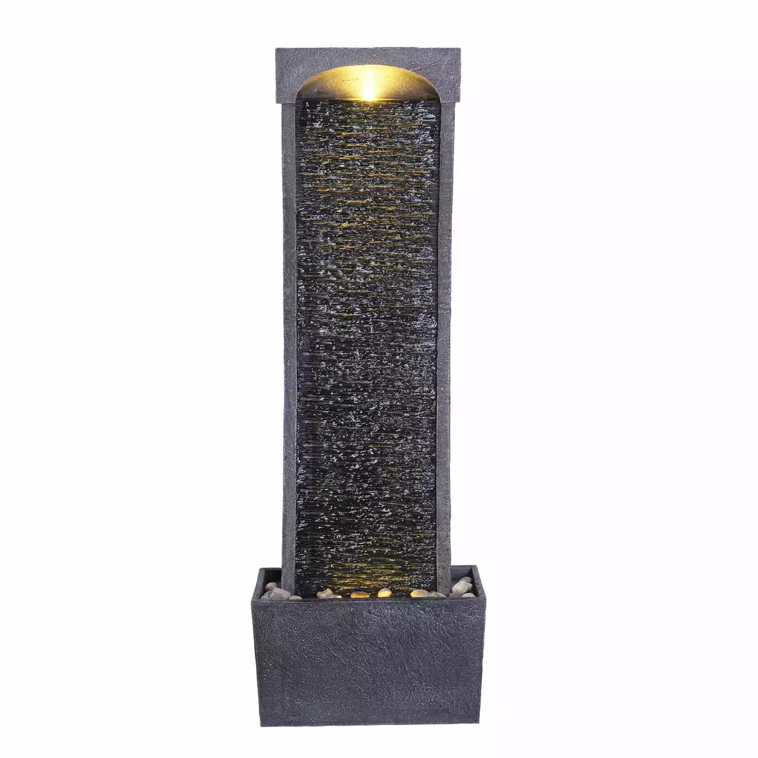 TeamsonUS Teamson Home Indoor/Outdoor Modern Curved Slate Stone-Look Tall Waterfall Fountain With LED Lights 6 TeamsonUS Teamson Home Indoor/Outdoor Modern Curved Slate Stone-Look Tall Waterfall Fountain With LED Lights