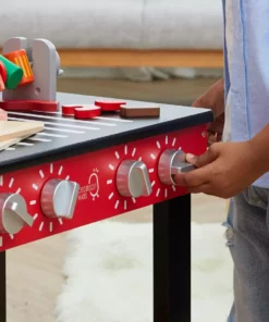 TeamsonUS Teamson Kids Little Helper Wooden Backyard BBQ Grill Playset With 26 Cooking Accessories, Red/Black