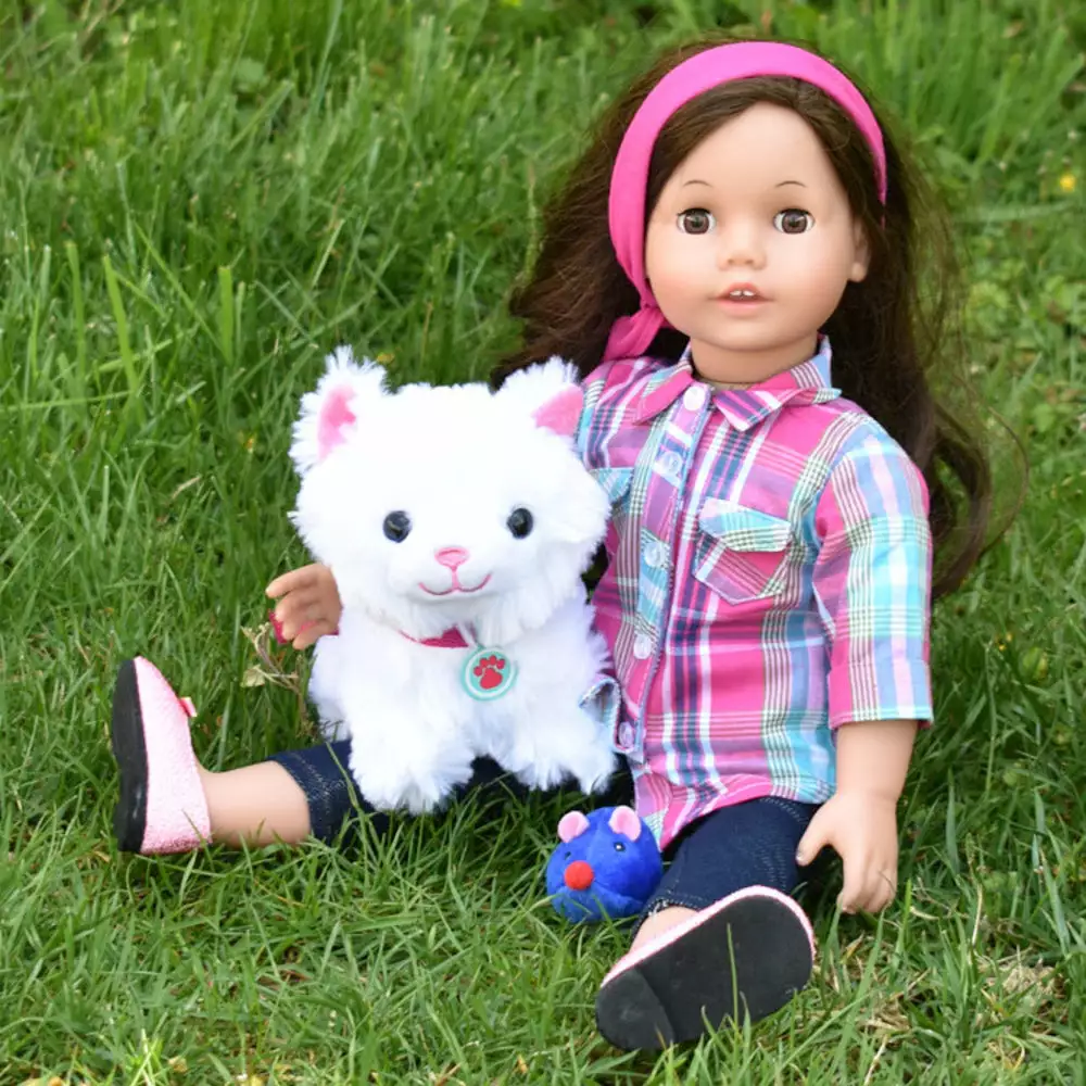 TeamsonUS Kids Sophia's White Plush Kitty Cat And Accessories Set For 18" Dolls 5 TeamsonUS Kids Sophia's White Plush Kitty Cat And Accessories Set For 18" Dolls