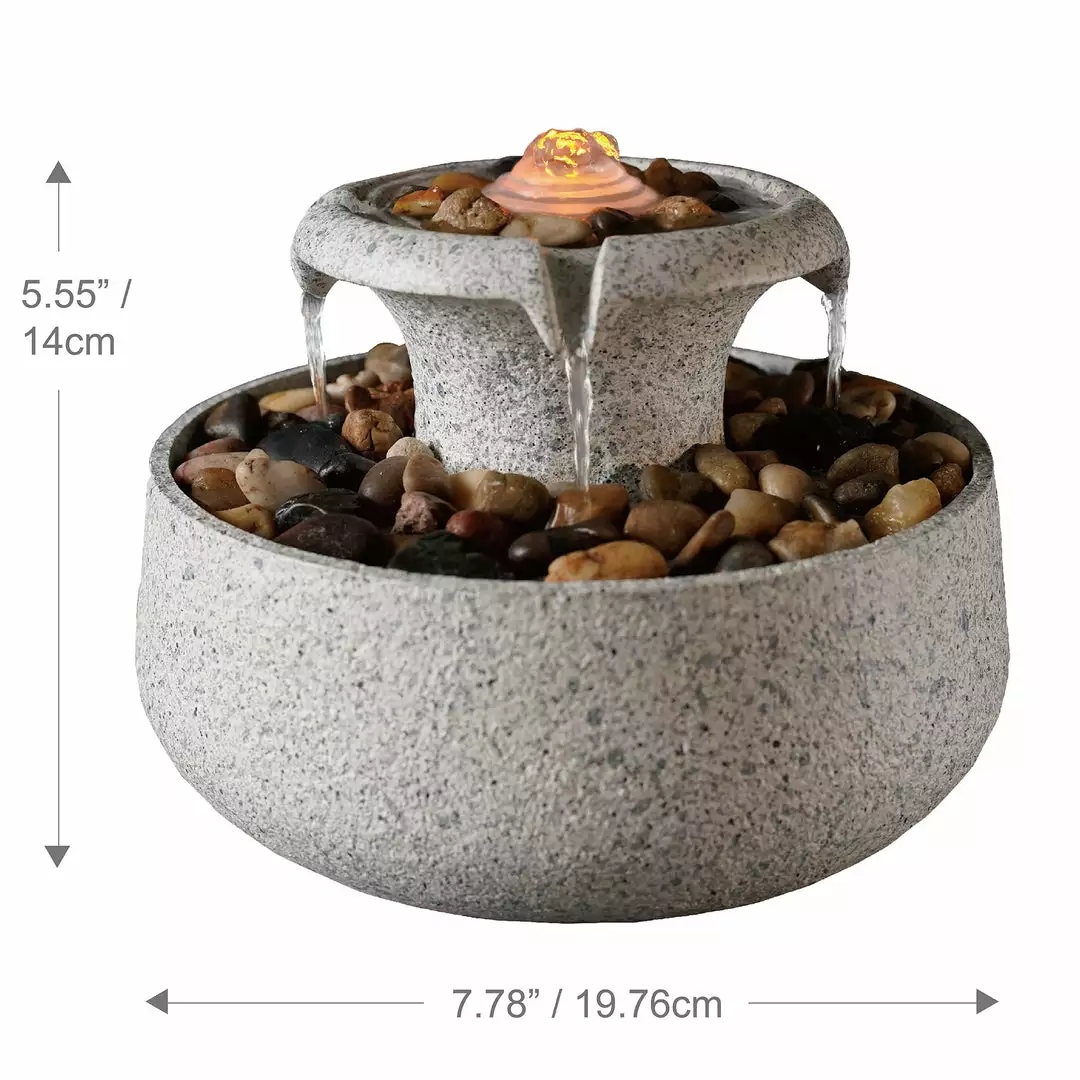 TeamsonUS Teamson Home Natural Tabletop Tiered Fountain With LED Light, Stone 6 TeamsonUS Teamson Home Natural Tabletop Tiered Fountain With LED Light, Stone