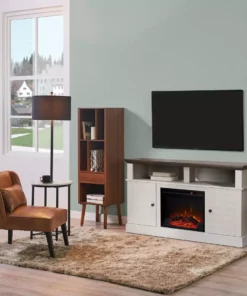 TeamsonUS Teamson Home Eliana 60" TV Console Stand With Electric Fireplace, Dark Oak/White