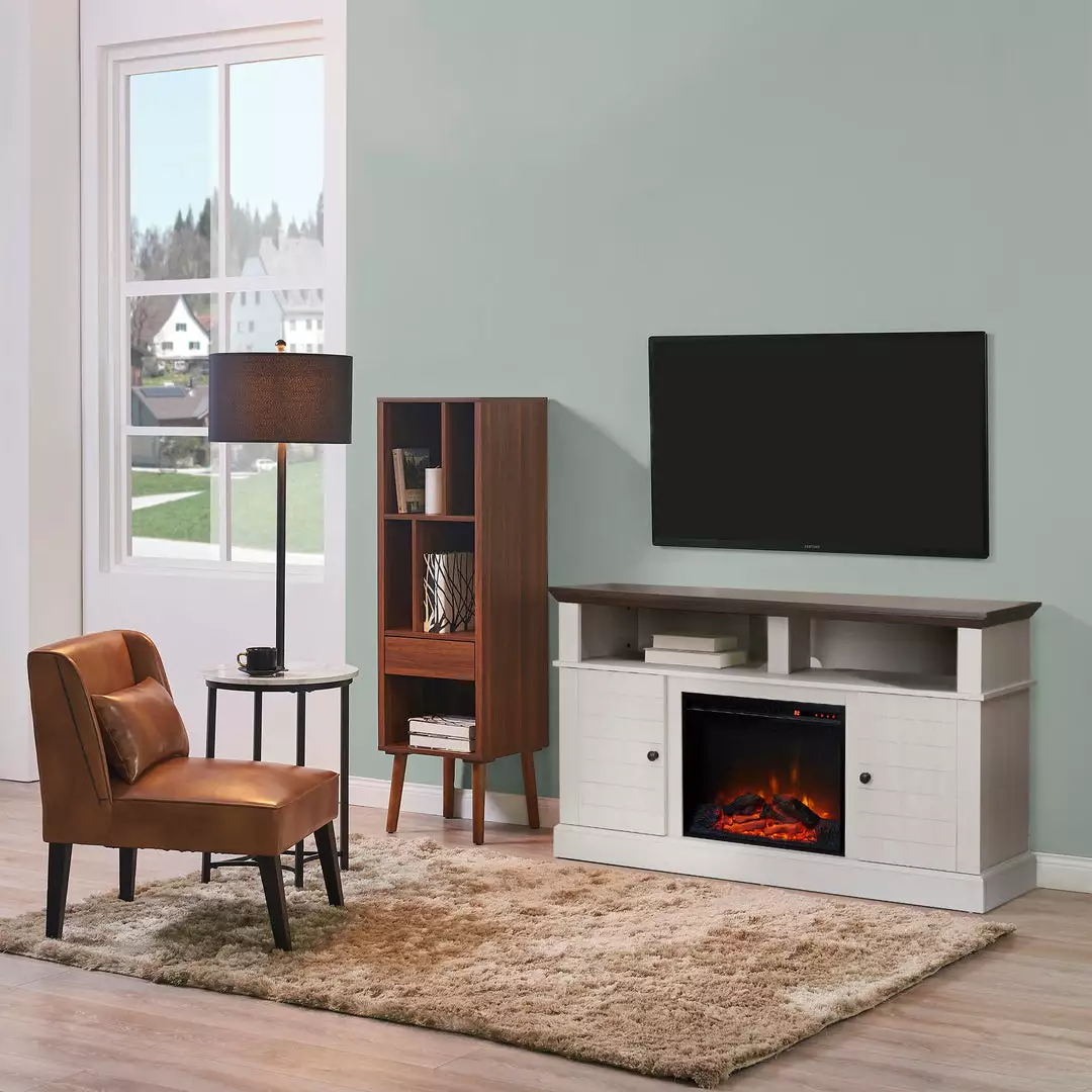 TeamsonUS Teamson Home Eliana 60" TV Console Stand With Electric Fireplace, Dark Oak/White 4 TeamsonUS Teamson Home Eliana 60" TV Console Stand With Electric Fireplace, Dark Oak/White