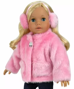 TeamsonUS Kids Sophia's Pink Fur Coat And Earmuff Headband Set For 18" Dolls