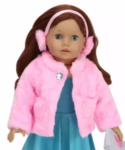 TeamsonUS Kids Sophia's Pink Fur Coat And Earmuff Headband Set For 18