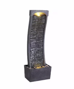 TeamsonUS Teamson Home Indoor/Outdoor Modern Curved Slate Stone-Look Tall Waterfall Fountain With LED Lights