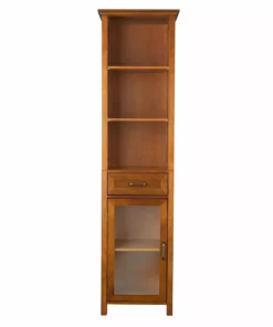 TeamsonUS Teamson Home Oil Oak Finish Bathroom Linen Storage Cabinet With 1 Drawer And 3 Open Shelves, Brown