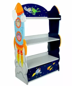 TeamsonUS Fantasy Fields Kids Wooden Outer Space Bookshelf With Drawer, Blue