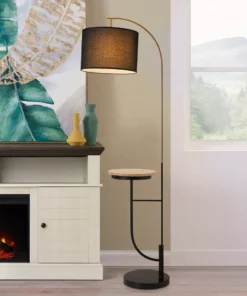 TeamsonUS Teamson Home Danna 65" Modern Metal Arc Floor Lamp With Marble Base, Built-In Table, And USB Port, Black 10 TeamsonUS Teamson Home Danna 65