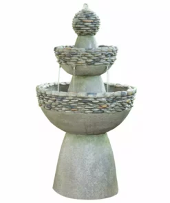 TeamsonUS Teamson Home Outdoor Stone-Look 3-Tier Pedestal Floor Fountain, Gray