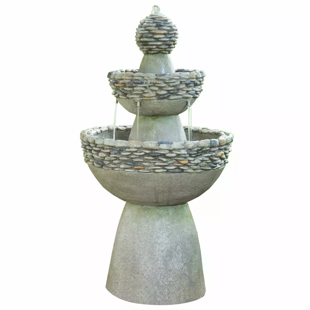 TeamsonUS Teamson Home Outdoor Stone-Look 3-Tier Pedestal Floor Fountain, Gray 3 TeamsonUS Teamson Home Outdoor Stone-Look 3-Tier Pedestal Floor Fountain, Gray