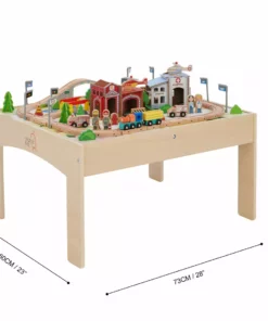 TeamsonUS Teamson Kids Preschool Play Lab Toys Wooden Table With 85-pc Train And Town Set, Natural