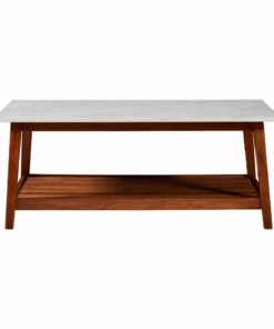 TeamsonUS Teamson Home Kingston Wooden Coffee Table With Storage And Marble-Look Top, Marble/Walnut