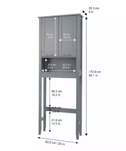 TeamsonUS Teamson Home Mercer Mid Century Modern Wooden Over-the-Toilet Storage Cabinet With Doors, Gray 11 TeamsonUS Teamson Home Mercer Mid Century Modern Wooden Over-the-Toilet Storage Cabinet With Doors, Gray