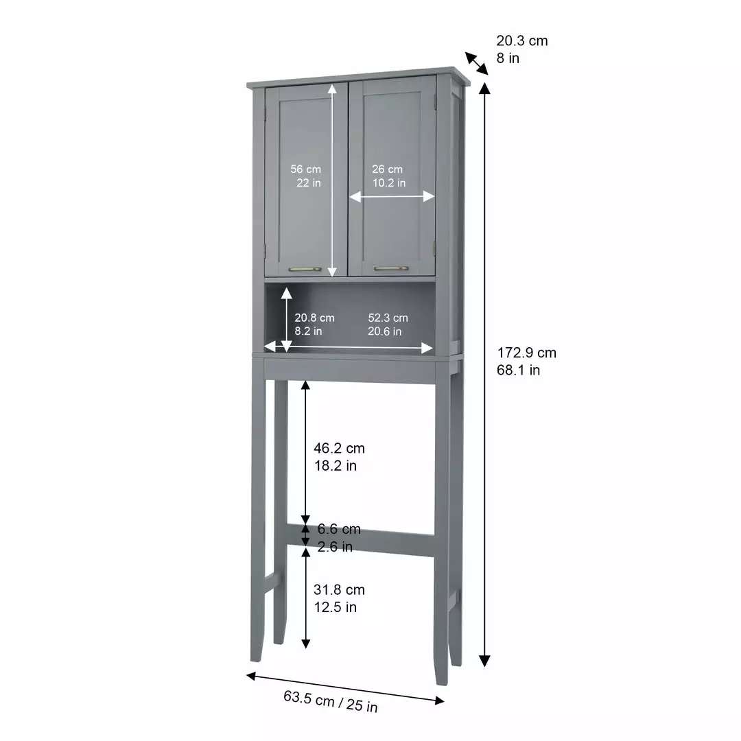 TeamsonUS Teamson Home Mercer Mid Century Modern Wooden Over-the-Toilet Storage Cabinet With Doors, Gray 6 TeamsonUS Teamson Home Mercer Mid Century Modern Wooden Over-the-Toilet Storage Cabinet With Doors, Gray