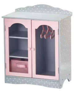 TeamsonUS Olivia's Little World Polka Dots Princess Toy Closet With Hangers For 18" Dolls, Gray/Pink Kids