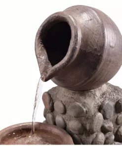 TeamsonUS Teamson Home Outdoor Cascading Stacked Pot Waterfall Fountain, Gray