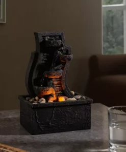 TeamsonUS Teamson Home Indoor/Outdoor Tabletop Waterfall Fountain With LED Light, Charcoal